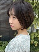 小顔カットショートボブ大人可愛いアッシュオリーブ