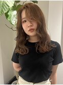 ブラウンベージュ/巻き髪/セミロング/髪質改善