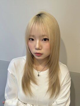 ヘアーメイク ロン(Ron) 青木/小顔ハッシュレイヤー/ミルクティーブロンド/長野