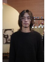 エディ(Edy)&nbsp;メンズセンターパートウルフカットケアパーマブラウンカラー岡山