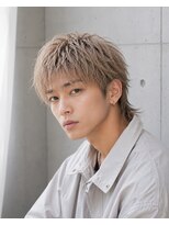MEN's Baguz MEN'Sカット/ MEN'Sパーマ/ MEN'Sカラー ベージュブロンドレイヤー韓国風メンズウルフハイトーンショート