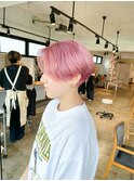 ホワイトピンクカラー/ハイトーンショートボブ/ケアブリーチ