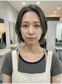 グレージュ/顔周りレイヤーボブ/韓国巻き/結べるレイヤーカット