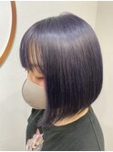 パープルアッシュ×ワンレングススタイル