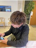 ハイライトカラー束感ショート爽やかツーブロックマッシュ