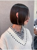 ◇顔周りカット 前髪 黒髪 前下がりボブ 縮毛矯正