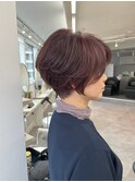 ◇ショートボブホワイトグレージュミニウルフチェリーブラウン