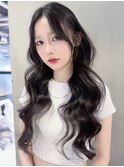 ロング顔周りレイヤー韓国ヘアおくれ毛_F20919