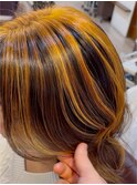 個性派アンブレラカラー艶髪オレンジカラー