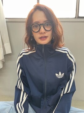 チャプター 問屋町(chapter) ブリーチなしダブルカラーオレンジベージュカラーミディアムボブ