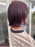 ブリーチなし　redカラー　切りっぱなしボブ　ヘアケア　眉ケア