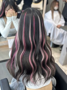 ラピス 福岡天神店(Lapis) ホワイトピンクハイライトメッシュエクステ