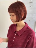 暖色カラー×小顔ミニボブ　ぱつっとボブ 美髪/丸型卵型