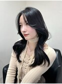 ミディアムレイヤー 艶カラー 暗髪 韓国風 髪質改善 福岡美容室
