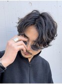 メンズ波巻きスパイラルパーマショートプードルパーマコンマヘア