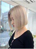 ボブミルクティーベージュブリーチダブルカラー堀江
