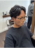 フェザーパーマ×ブリーチなしカラー◎夏マッシュセンターパート