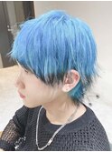 水色ブルーカラーに毛先エンドカラー/ウルフカット
