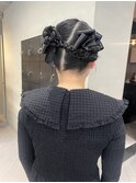 結婚式参列ヘアセットお団子ツイン三つ編み個性的/今枝