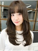 韓国風アッシュグレージュ大人ロングレイヤー後れ毛 20代30代