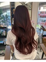 ハピネス 梅田茶屋町店(HAPPINESS)&nbsp;レイヤーカット/ブリーチなし/顔まわり/韓国ヘア/ワインレッド
