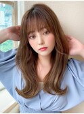 シャギーレイヤーロング韓国くびれヘアシースルーぱっつん前髪