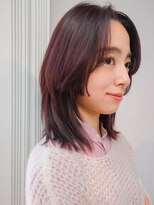 ガーデン 銀座(GARDEN)&nbsp;レイヤー  バーガンディ 顔まわり 前髪カット ミディアムヘア
