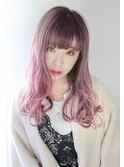 外国人風セミロング グラデーション ピンクホワイトアッシュ