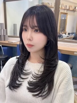 ロンドアベニール 北千住(Lond avenir) レイヤーカット/グレージュブラウン/韓国巻き/顔周りカット