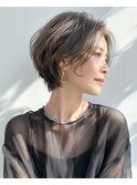 ショートボブ/大人女性/グレーアッシュ/白髪ぼかし/脱白髪染め
