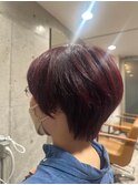 立体感似合わせカットショートボブ×ワインレッドカラー30代40代