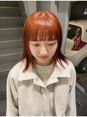 大人可愛い暖色ブリーチなしオレンジベージュくせ毛風パーマ