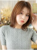 大人可愛いアプリコットオレンジ外ハネロブh3大宮20代30代40代