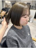 花田/ブリーチなしダブルカラーオリーブベージュボブ下北沢韓国