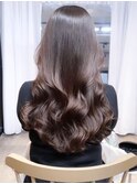 美髪ミディアムレイヤーカットデジタルパーマチェリーブラウン