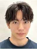 韓国マッシュニュアンスパーマセンターパートツーブロック黒髪