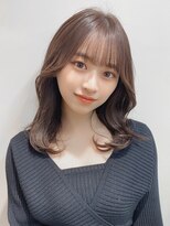 小顔顔周りぱっつん前髪シースルーバングミディアムレイヤー