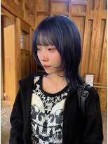 アフターニュース 新潟(afternews) ネイビーブルー/顔周りレイヤー/ブリーチ/ダブルカラー/新潟