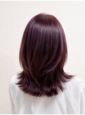 艶髪ワインレッド×外ハネミディアムレイヤー