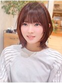 韓国ミディアムレイヤーカット/ワインレッド/小顔まわりレイヤー