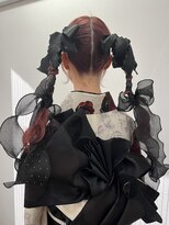 美容室 メザミー MESAMIES ツインテールピンクカラーリボン髪飾り成人式ヘアセット