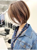 ハイライト白髪染め白髪ぼかしショートボブレイヤー40代横浜関内