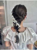 【ローポニーテール】結婚式銀座お団子カチモリタイトヘアセット