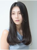 黒髪サラつやロング/前髪なし/ナチュラルストレートヘア