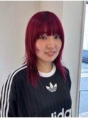 レイヤーカット暖色カラーぴんくレッドブリーチ大宮