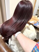 チェリーピンクカラー艶感カラー髪質改善酸性ストレート銀座