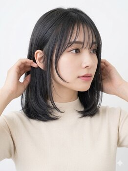 ヒトノワ(Hito.nowa)の写真/巻いても、巻かなくても毛流れが可愛い顔周りカット◎結んでおしゃれ、小顔に見える!【野々市/髪質改善】