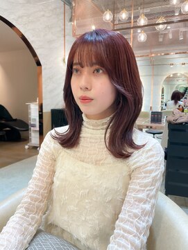 ロンド エスポワール 錦糸町(Lond espoir) 黒髪レイヤーロンググレーベージュ前髪パーマ【韓国ヘア鈴木颯】