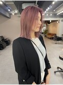 ボブ前髪なしダブルカラーベビーピンクシースルーバング30代40代