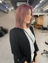 レブ 三条河原町(Reb,) ボブ前髪なしダブルカラーベビーピンクシースルーバング30代40代